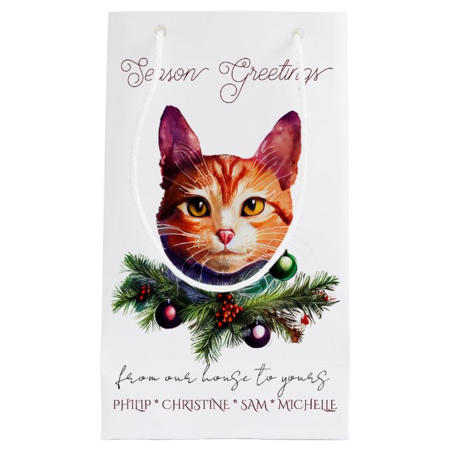Personalize Cute Orange Cat Christmas Kleine Geschenktüte (Vorderseite)