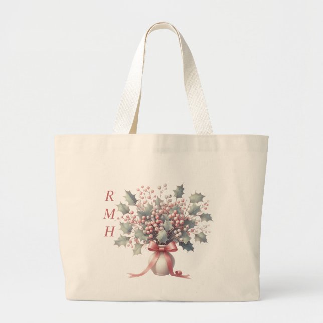 Personalize December Holly Tote Bag Jumbo Stoffbeutel (Vorne)