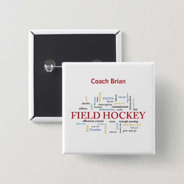Personalize, Field Hockey Coach Vielen Dank in Wor Button (Vorne & Hinten)