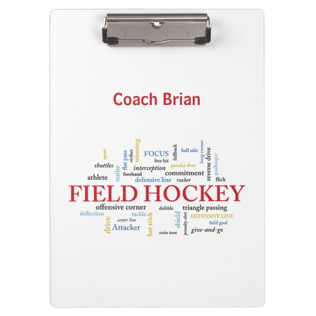 Personalize, Field Hockey Coach Vielen Dank in Wor Klemmbrett (Vorderseite)