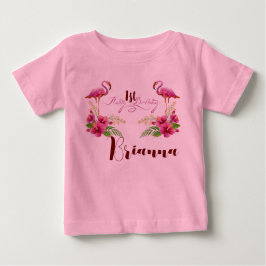 Personalize Flamingo Hibiskus Pink Girly Birthday Baby T-shirt