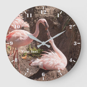 Personalize Flamingoes birds in Love photography Große Wanduhr