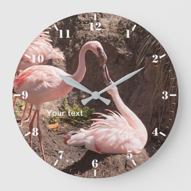 Personalize Flamingoes birds in Love photography Große Wanduhr (Vorderseite)