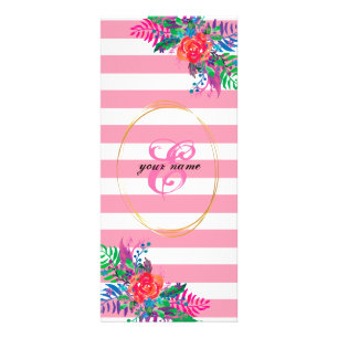personalize floral with pastel pink stripes werbekarte