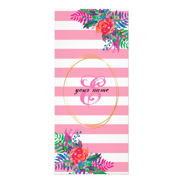 personalize floral with pastel pink stripes werbekarte (Vorne)