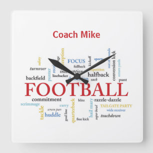 Personalize, Football Coach Thank You in Words Quadratische Wanduhr