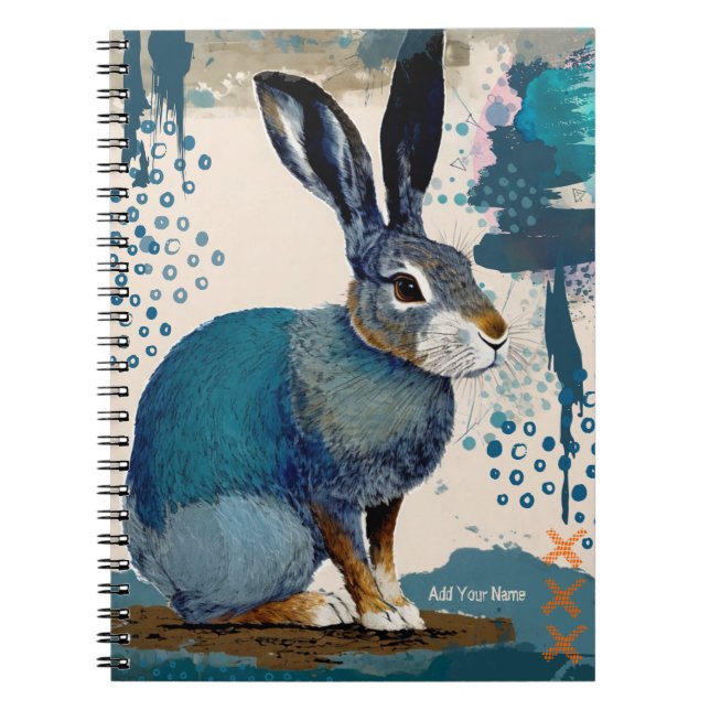 PERSONALIZE GIFT - Blue Art Hare | Notizbuch Notizblock (Vorderseite)