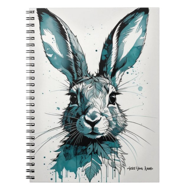 PERSONALIZE GIFT - Blue Hare | Notizbuch Notizblock (Vorderseite)