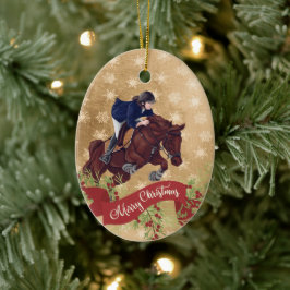 Personalize Girl and Horse Jumping Frohe Weihnacht Keramik Ornament
