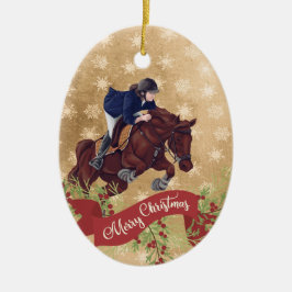 Personalize Girl and Horse Jumping Frohe Weihnacht Keramik Ornament