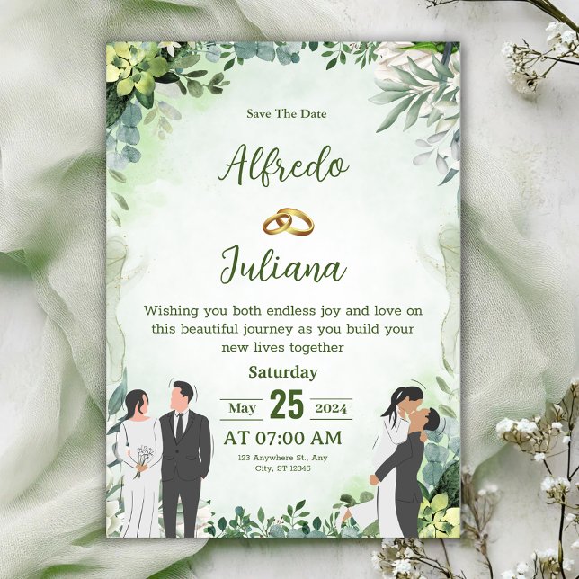 Personalize green leafy  best wedding Invitation Einladung (Von Creator hochgeladen)