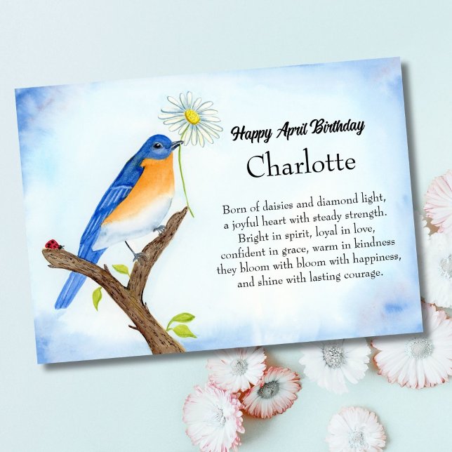 Personalize Happy April Birthday with Bluebird Karte (Von Creator hochgeladen)