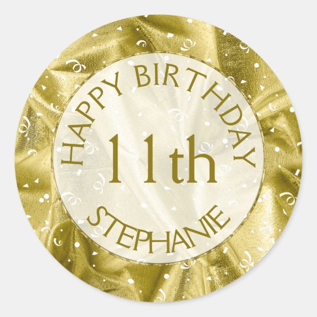Personalize: "Happy Birthday" Gold Textured Runder Aufkleber (Vorderseite)