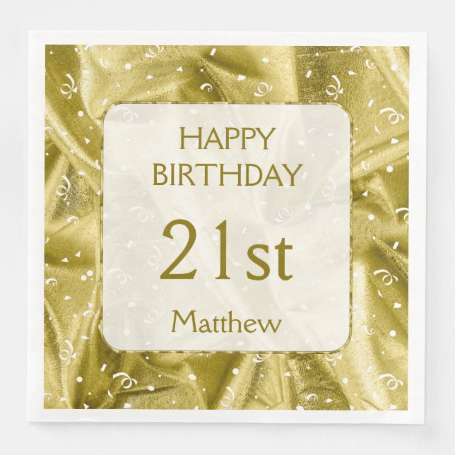 Personalize: "Happy Birthday" Gold Textured Serviette (Vorderseite)