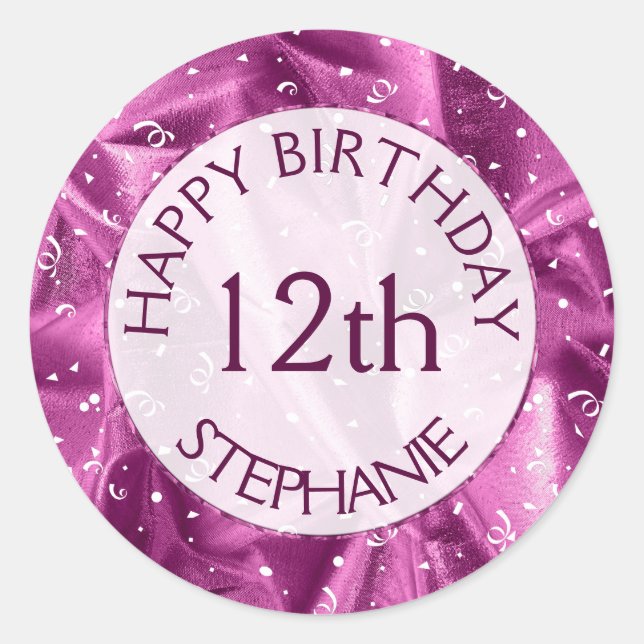 Personalize: "Happy Birthday" Orchid texturiert Runder Aufkleber (Vorderseite)