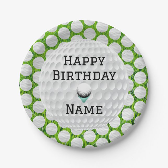 Personalize Happy Brithday Golf Designed Pappteller (Vorderseite)