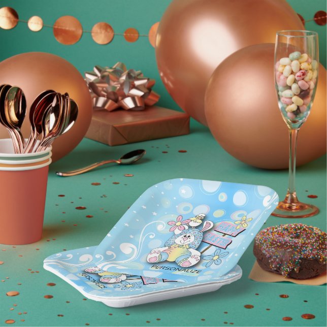 Personalize - Happy Bunny Oaster Pappteller (Multi)