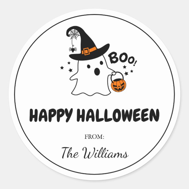 Personalize Happy Halloween Label Runder Aufkleber (Vorderseite)