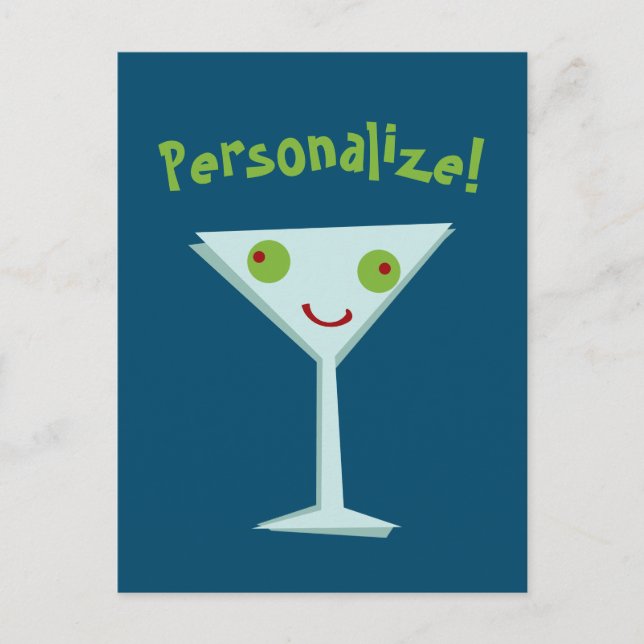 Personalize Happy Martini Postkarte (Vorderseite)