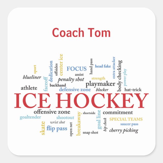 Personalize, Ice Hockey Coach Vielen Dank in Worte Quadratischer Aufkleber (Vorderseite)