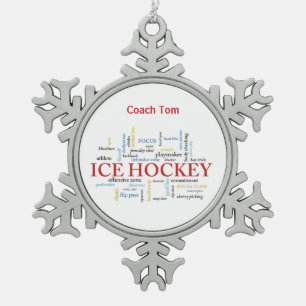 Personalize, Ice Hockey Coach Vielen Dank in Worte Schneeflocken Zinn-Ornament