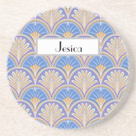 Personalize Indigo Scallop Petal Sandstone Coaster Getränkeuntersetzer