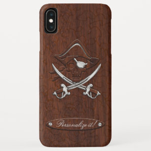 Personalize it! Wet Nautical Mahogany Pirate Skull iPhone XS Max Hülle