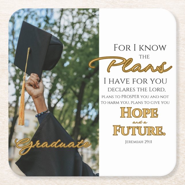 Personalize Jeremiah 29:11 Grad Cap Scripture Rechteckiger Pappuntersetzer (Vorderseite)