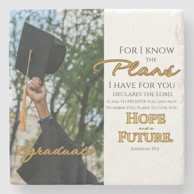 Personalize Jeremiah 29:11 Grad Cap Scripture Steinuntersetzer (Vorderseite)