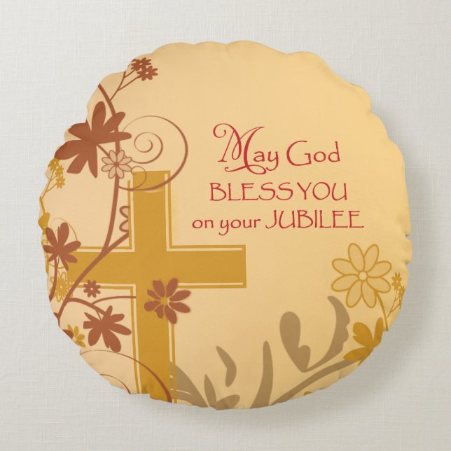 Personalize, Jubilee Anniversary Nun Cross, Wirbel Rundes Kissen (Vorderseite)