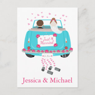 Personalize Just Married Blue Wedding Ankündigung