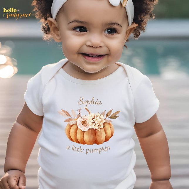 Personalize Little Pumpkin Floral Baby Bodysuit Baby Strampler (Little Pumpkin Floral Baby Bodysuit)