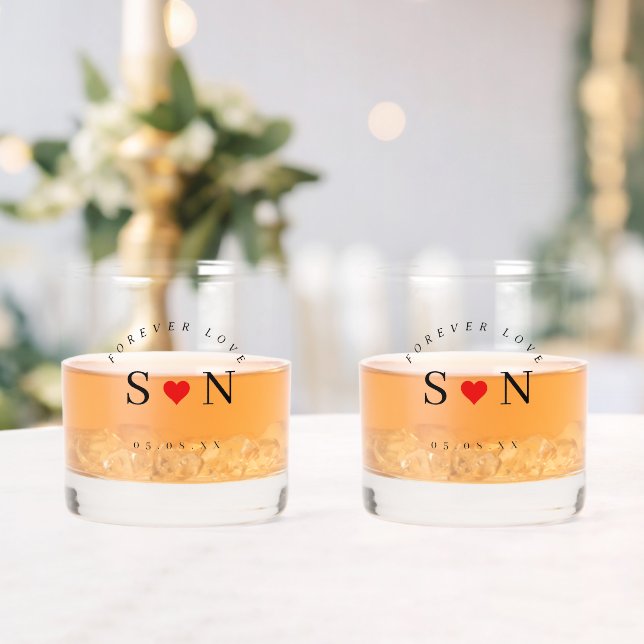 Personalize Love Shape Stem Wedding Monogram  Whiskyglas (Insitu (Hochzeit))