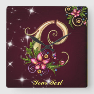 Personalize Monogram C Wall Clock Quadratische Wanduhr
