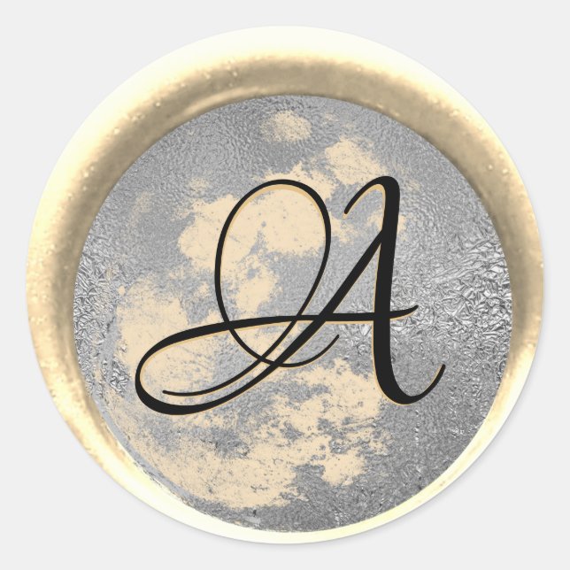 *~* PERSONALIZE Monogramm Silber und Gold Wax Sieg Runder Aufkleber (Vorderseite)