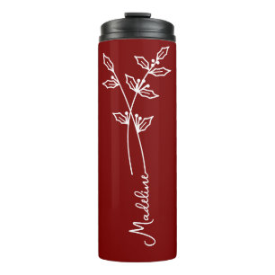 Personalize Name, Dezember Birth Blume Dark Red Thermosbecher