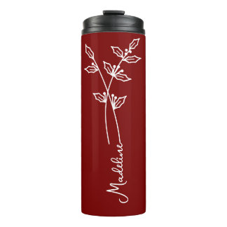 Personalize Name, Dezember Birth Blume Dark Red Thermosbecher