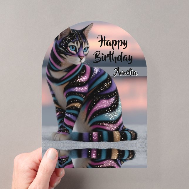 personalize name & image cat birthday acryleinladungen (Insitu (Handheld))