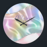 Personalize Name Purple Script, Iridescent Wave Große Wanduhr<br><div class="desc">Personalize your Name In Purple Script on Iridescent Glitter Wave background. Click “Customize” to change colors and type styles.</div>