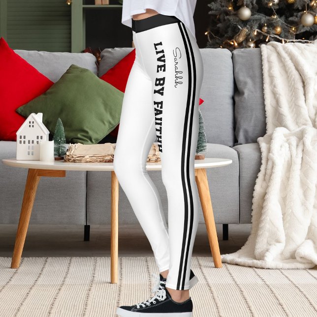 Personalize Name Quote Active Women Striped Yoga  Leggings (Von Creator hochgeladen)