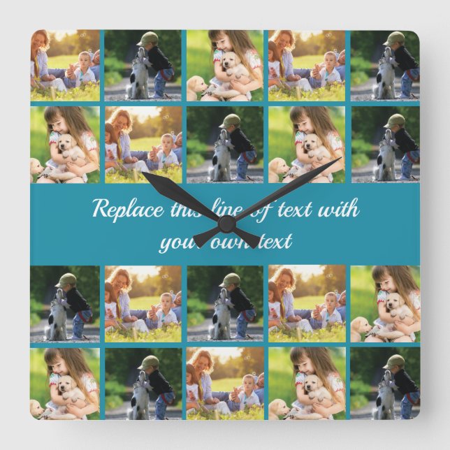 Personalize photo collage and text quadratische wanduhr (Vorderseite)