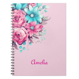 Personalize Pretty Pink & Teal Watercolor Florals  Notizblock