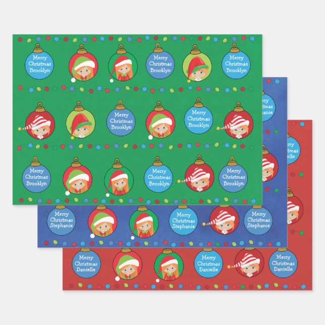 Personalize Red Hair Girl Elf Geschenkpapier Set (Set)