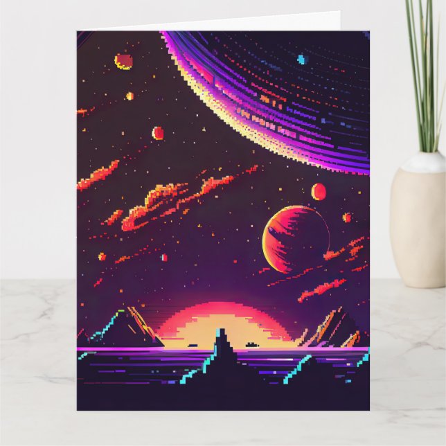 Personalize - Retro 8Bit Pixel Space Karte (Vorderseite)