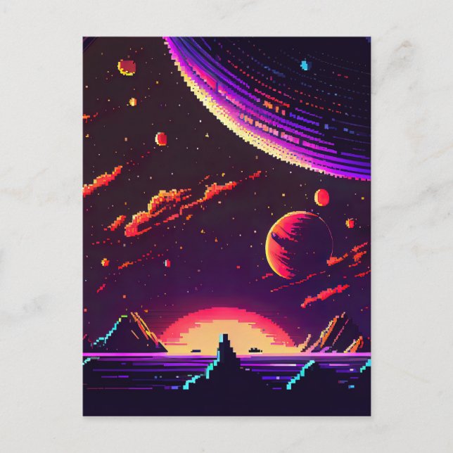 Personalize - Retro 8Bit Pixel Space Postkarte (Vorderseite)