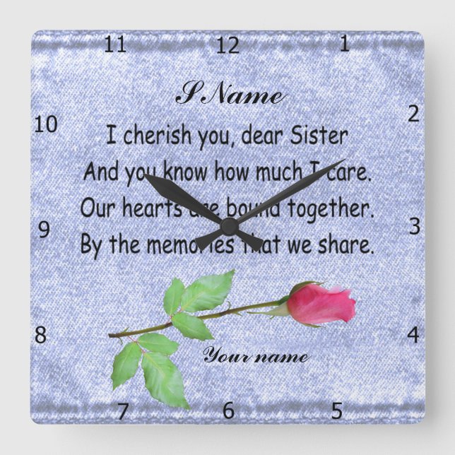 PERSONALIZE SISTER   QUADRATISCHE WANDUHR (Vorderseite)