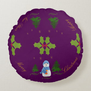 Personalize, Snowman, Weihnachtsbaum, Zweig Rundes Kissen