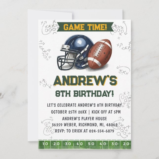 Personalize Sport Football Birthday Einladung (Vorderseite)