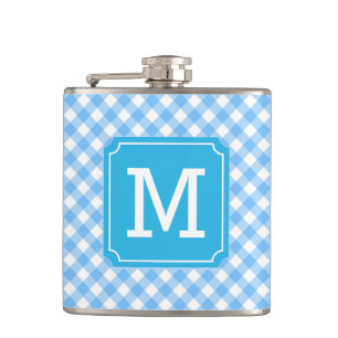 Personalize Stylish Baby Blue Gingham Monogram Flachmann