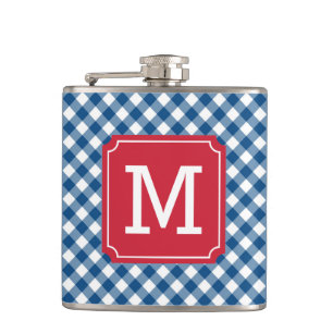 Personalize Stylish Blue Gingham Monogram Flachmann